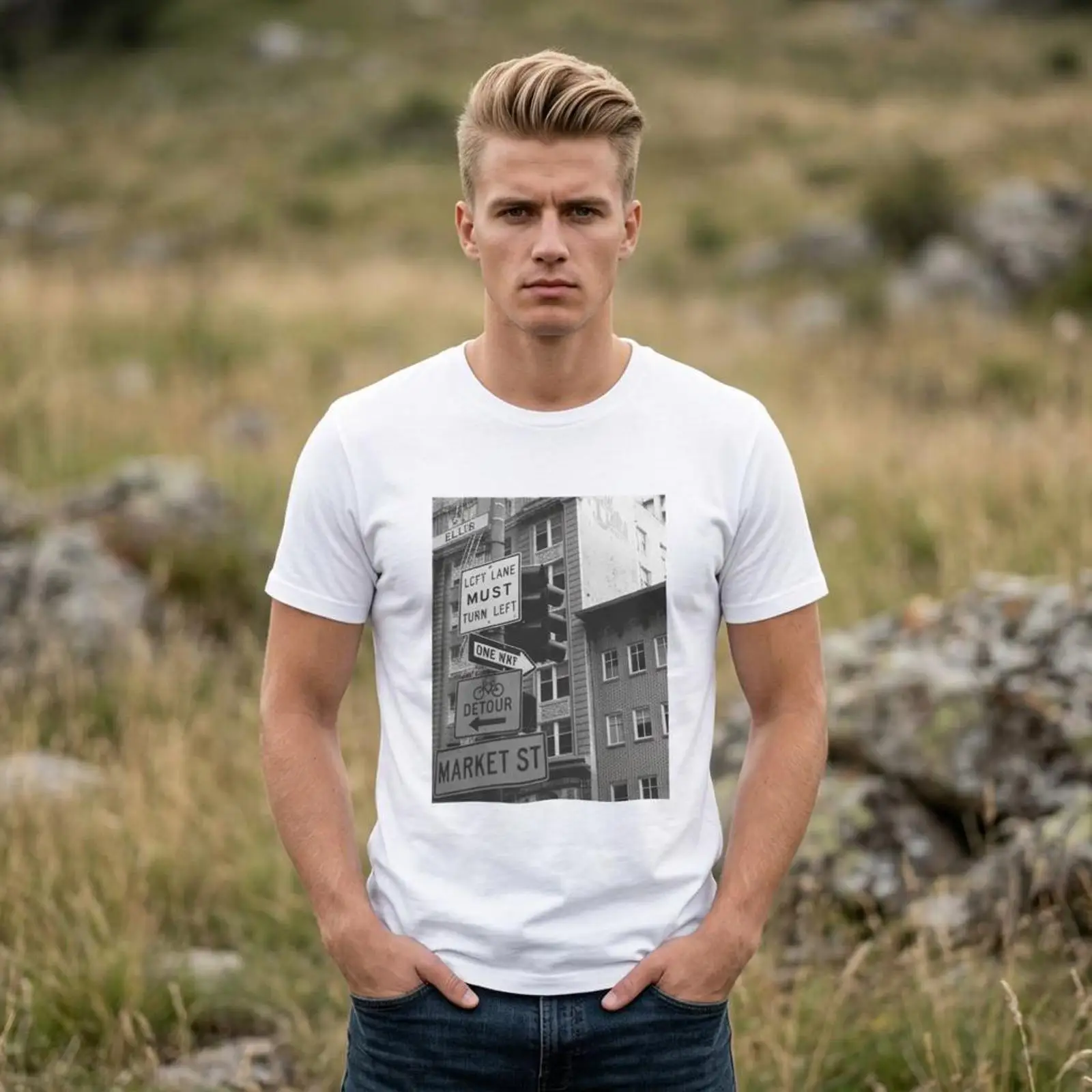 Urban Street Fashion Photography - T-shirt photo avec enseignes de rue