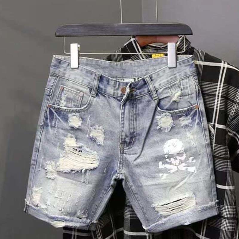Street Fashion Jeans - Été hommes usé perle trou mendiant