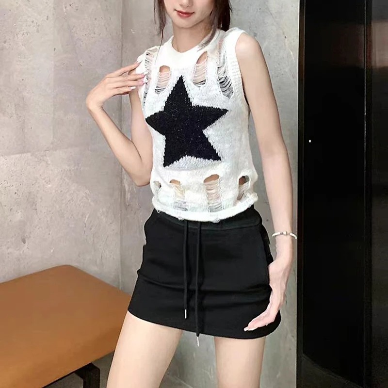 Gilet d'été Y2K imprimé étoile - Street Fashion Outfit Girl avis et prix